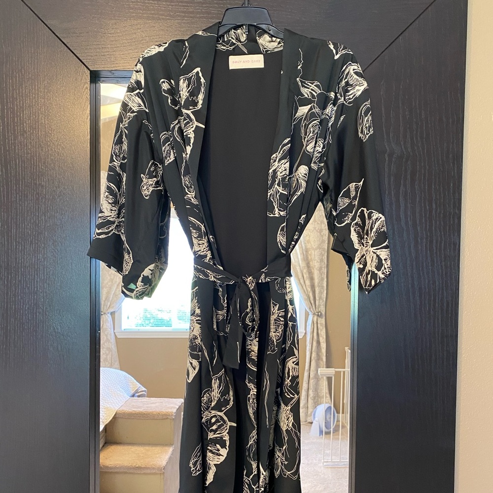 Anthropologie Black and White Floral Kimono Top